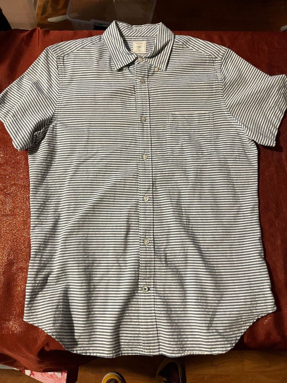 Gap Shirt Mens M Short Sleeve Striped Button Front Pocket Casual Blue White